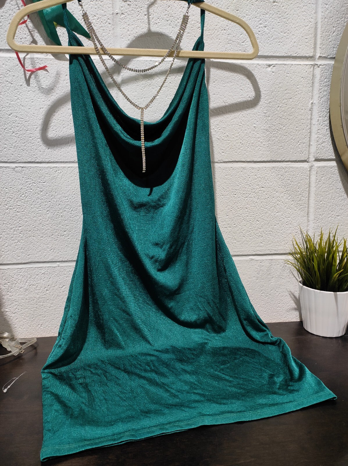 BCX Women's Necklace Dress Teal Green Velvet Cocktail Party Dress