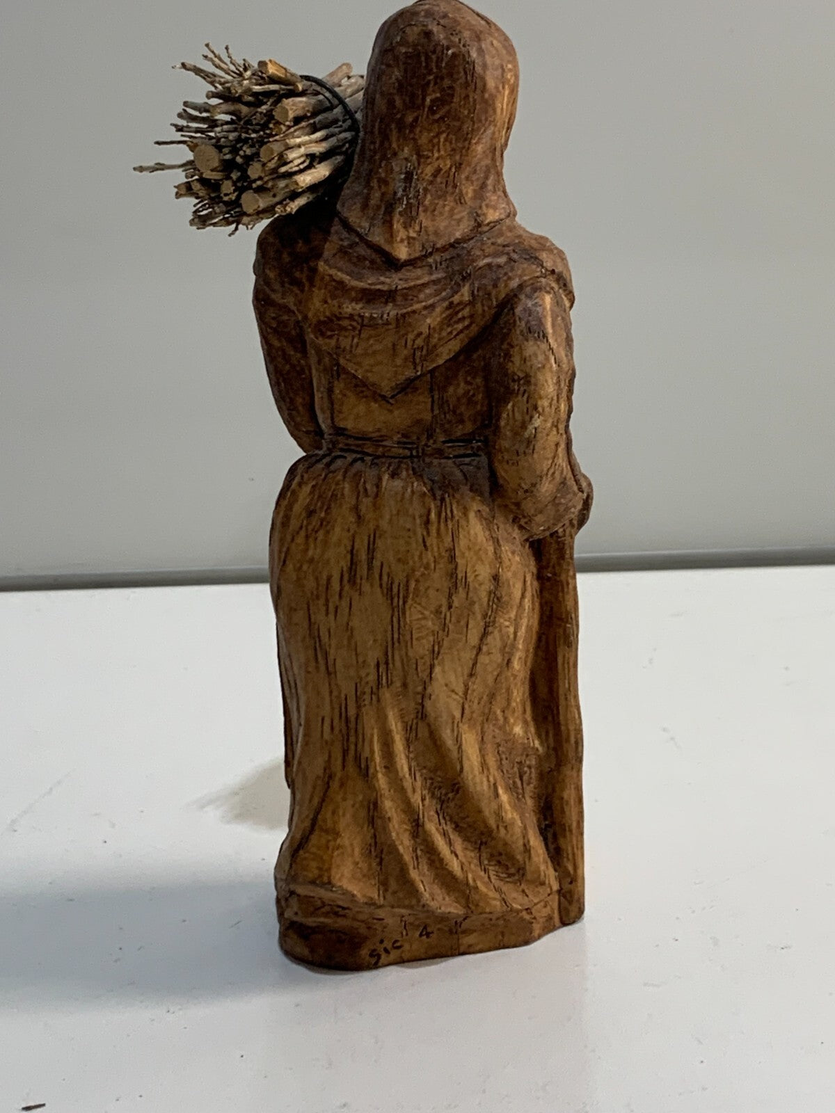 Vintage Black Forest Hand carved wooden Figure of a Old lady carrying firewood
