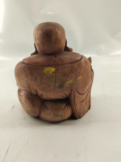 Antique Carved Wood Hotai Hotei  19th century China Qing Dynasty Buddha