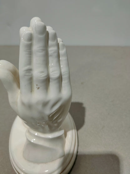 Vintage Christian Praying Hands Figurine Statue Holland Mold Ceramic Glaze White