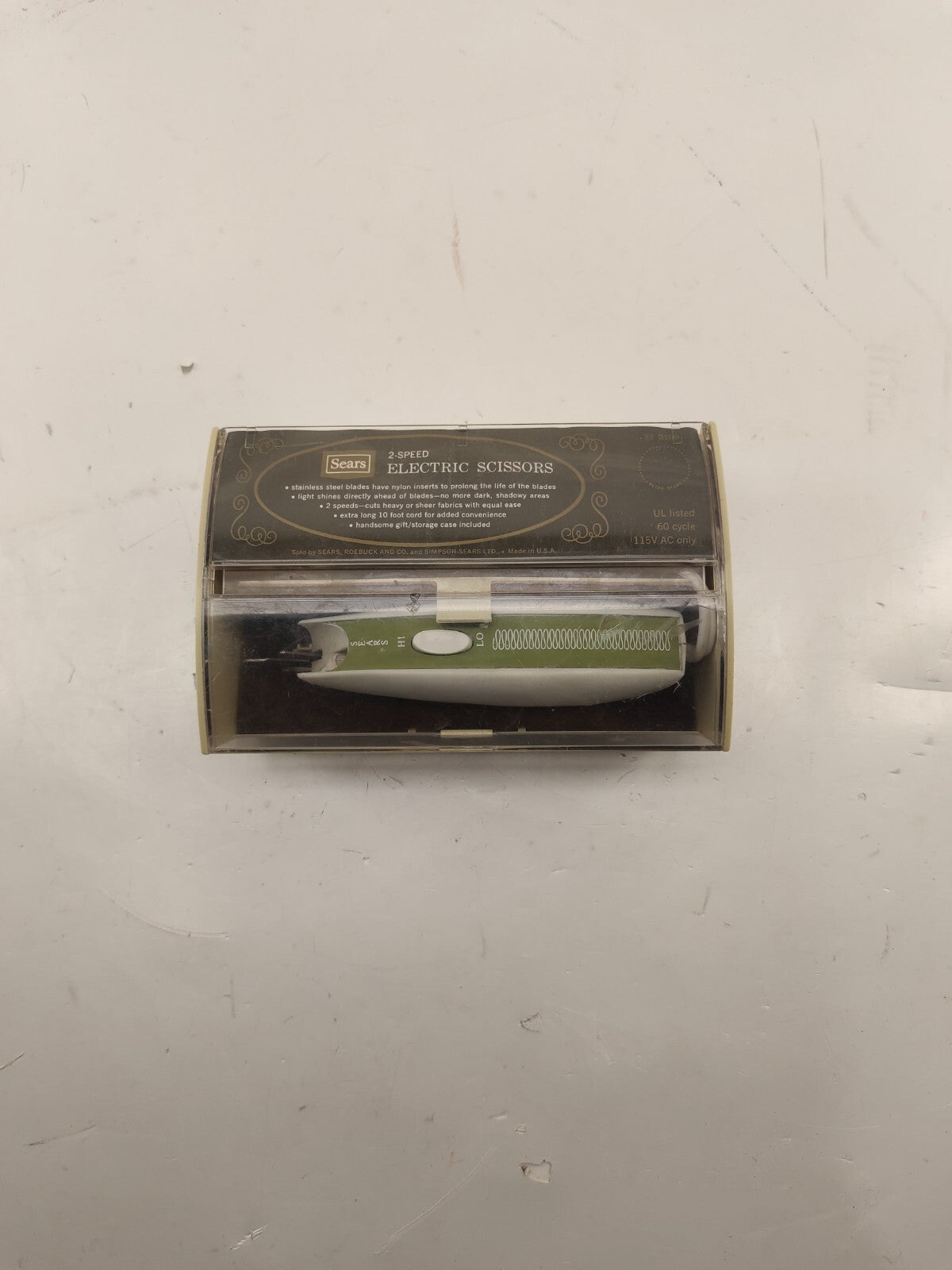 Vintage Sears 2-Speed Electric Cutting Scissors Light And Case Green