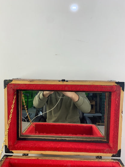 Antiqued Finished Wood Treasure Chest with Mirror inside