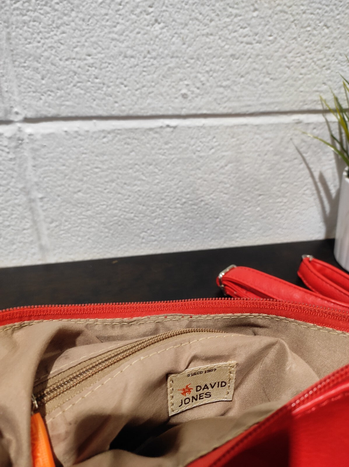 David Jones Red Crossbody/Top Handle Bag with Strap