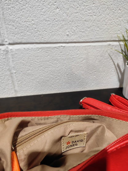 David Jones Red Crossbody/Top Handle Bag with Strap