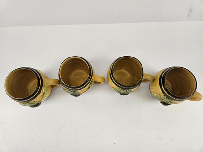 Vintage Kerangol Yellow Ceramic Mugs - Set of 4 - Retro Sip in Style