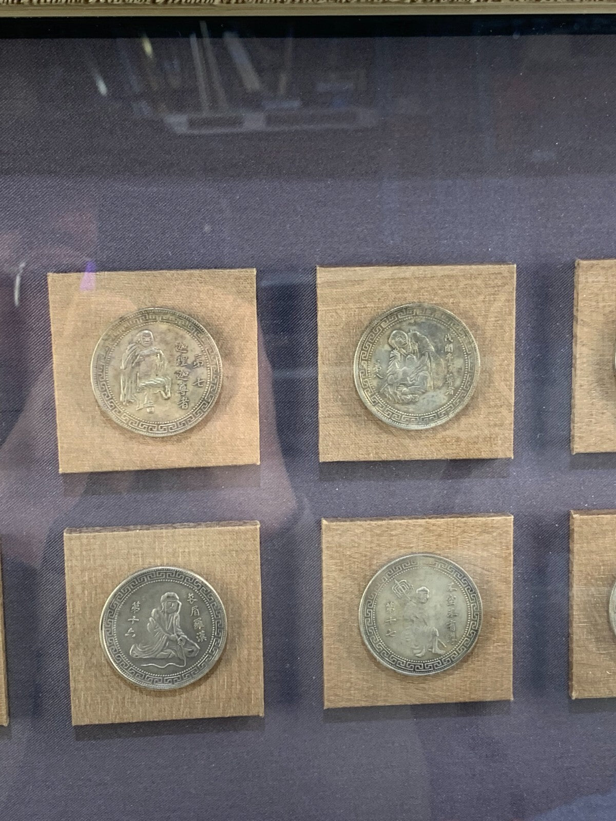 18 Antique Buddhist Arhats Coins In Frame