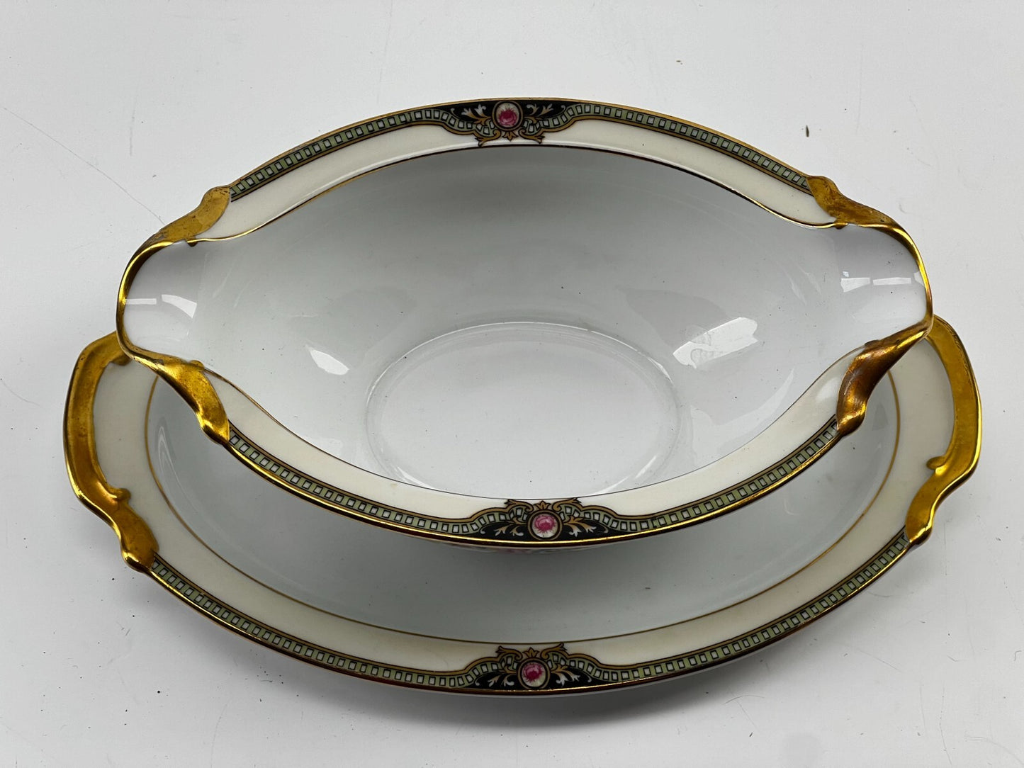 Vintage NORITAKE China  "FLOREAL"  GRAVY BOAT with Attached Underplate