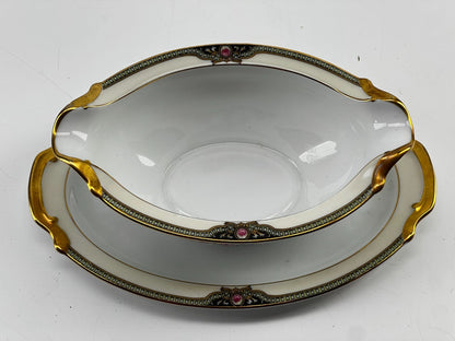 Vintage NORITAKE China  "FLOREAL"  GRAVY BOAT with Attached Underplate