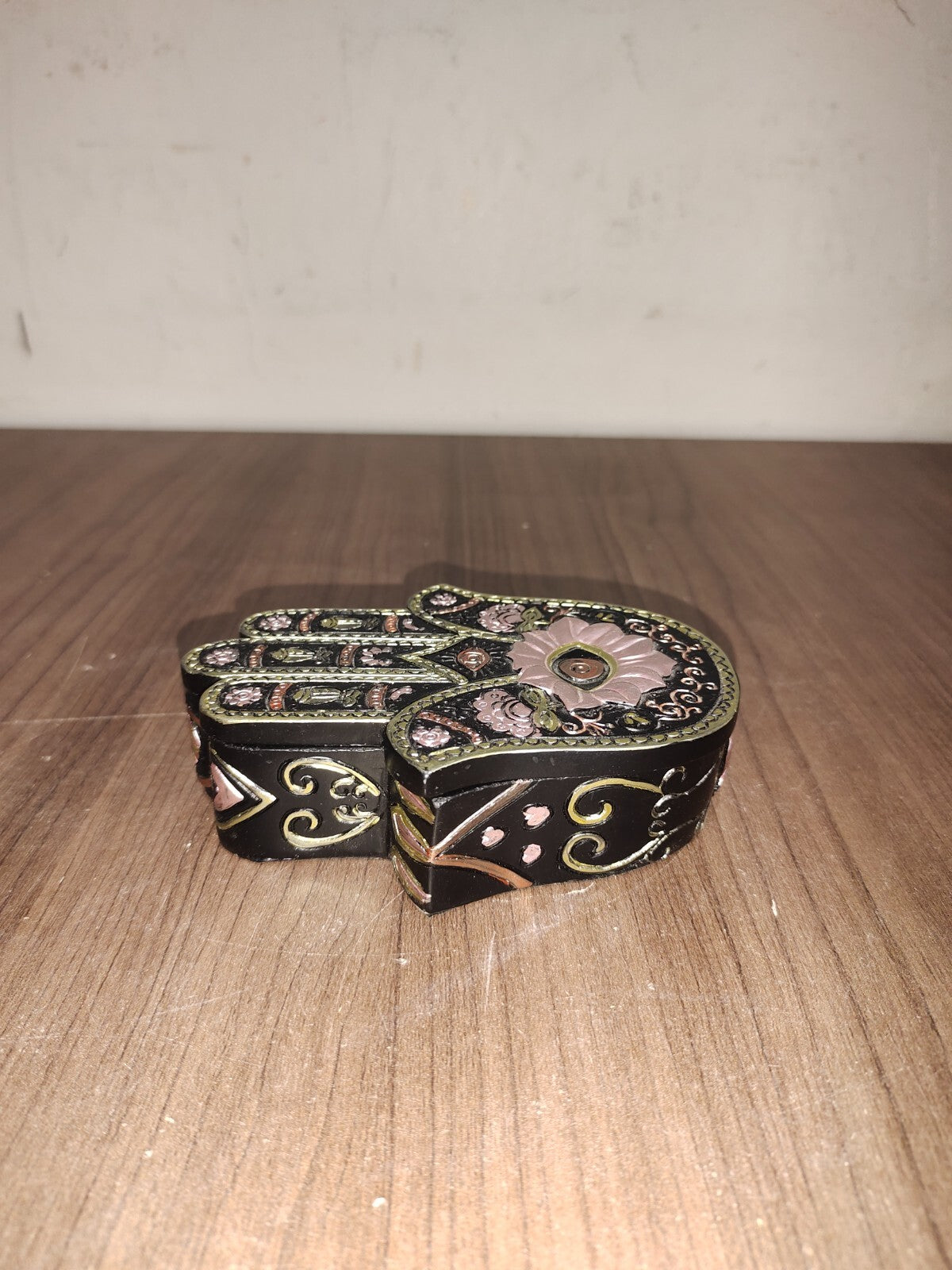 Black and Gold Hamsa or Hand of Fatima Jewelry Trinket Box