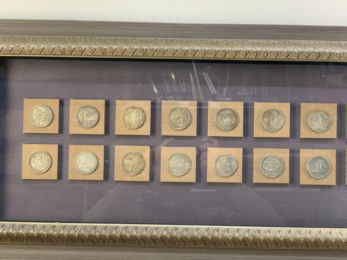 18 Antique Buddhist Arhats Coins In Frame