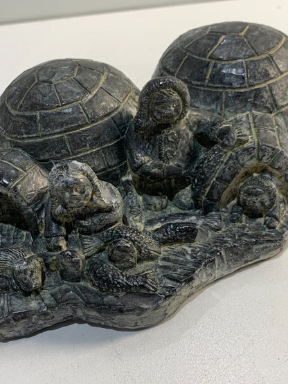 Wolf Original Handmade Sculpture of (Eskimo) Inuit Igloo Family Home. Signed.