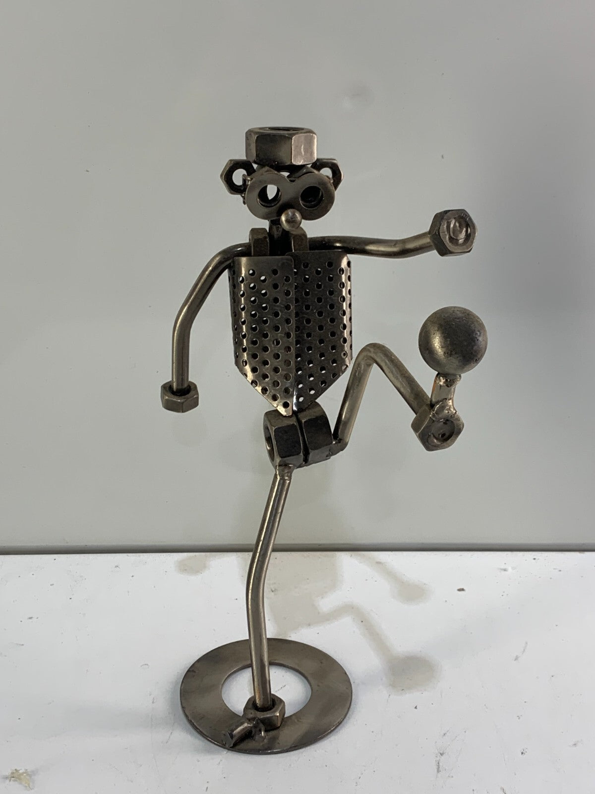 Football Playing Metal Tool Robot Display 10 inches