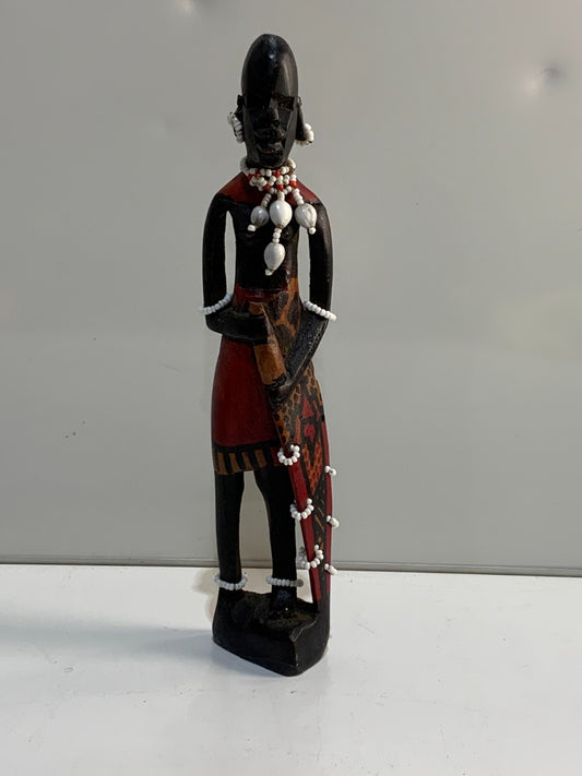 African Art - Maasai Warrior Hand Carved Wood Statue Sculpture.