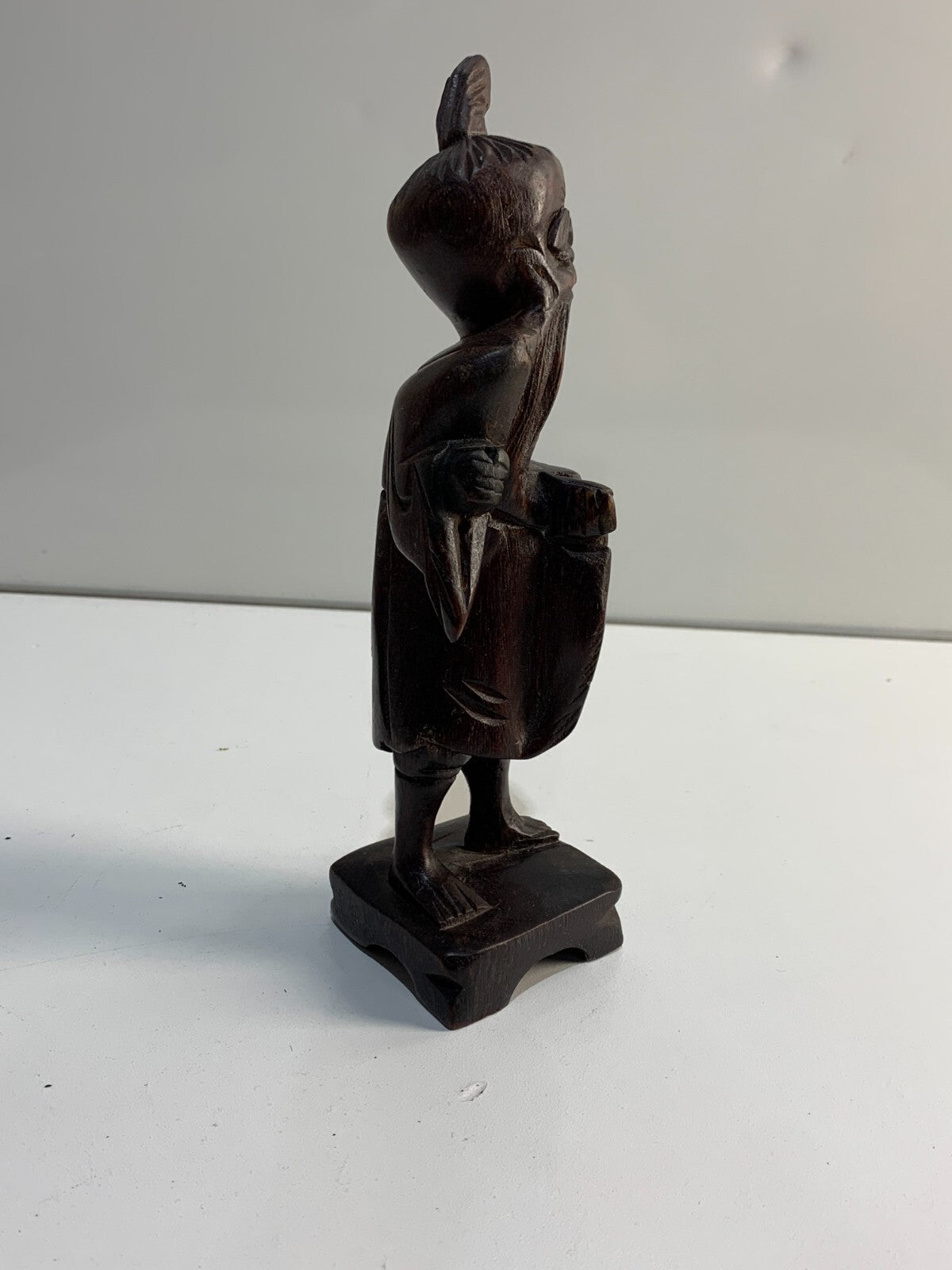 Chinese Figurine Happy Fisherman Hand Carved Wood Statue