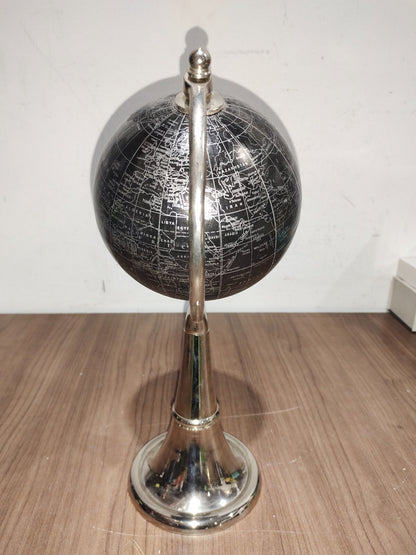 Vintage Silver Metal Base Rotating World Globe 17” Tall - Rare Black