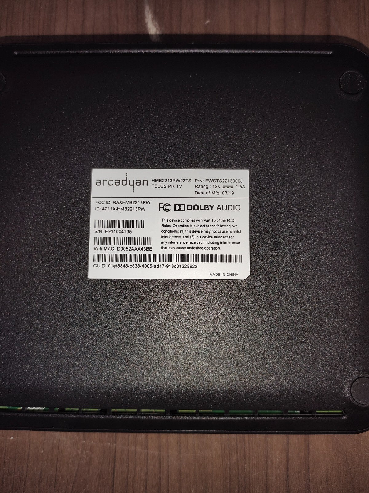 TELUS PikTV Media Box - Arcadyan HMB2213PW22TS - Black