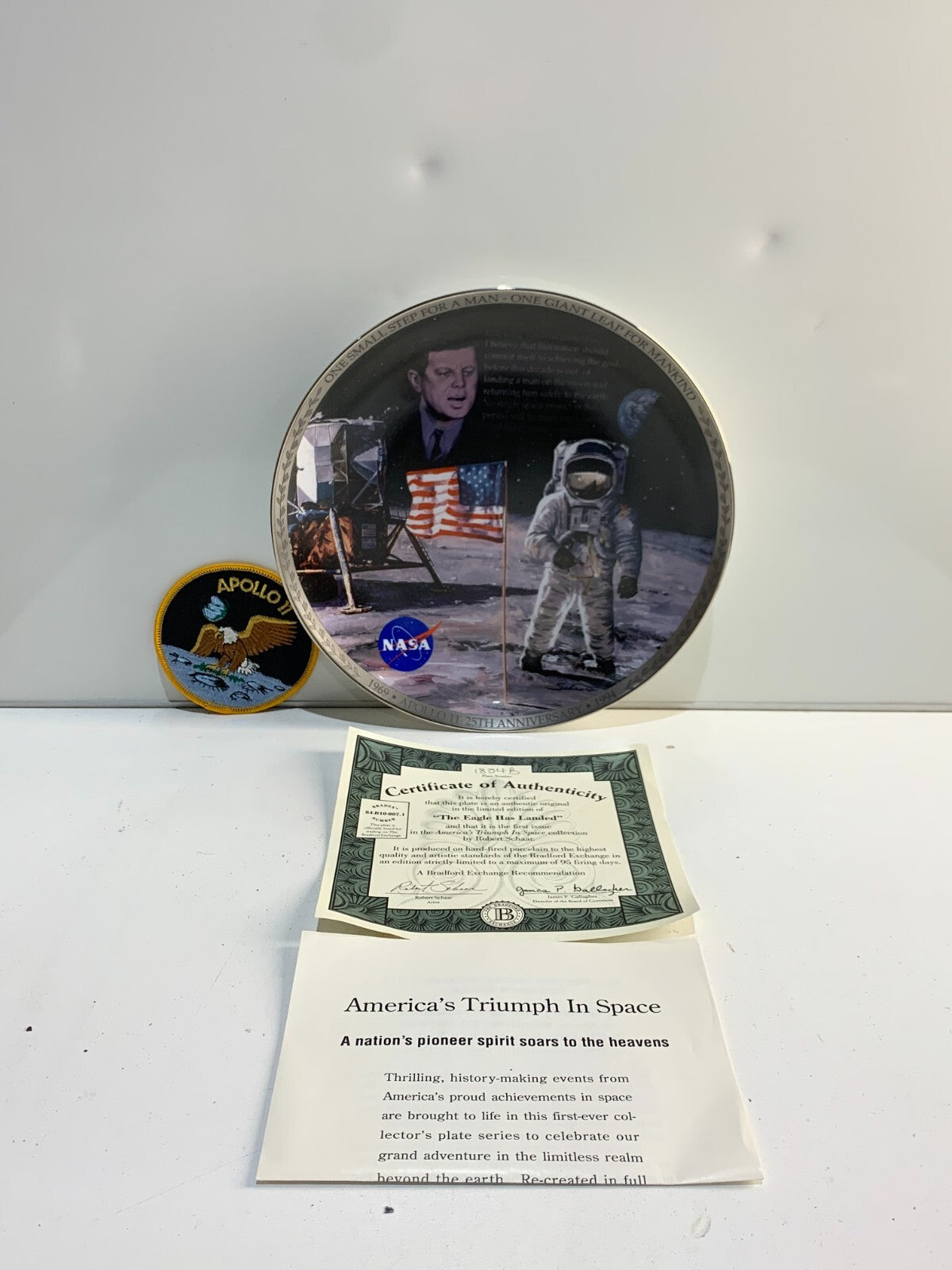 Apollo 11 Bradford Exchange 25Th Anniversary Collectors Plate- With Patch Rare