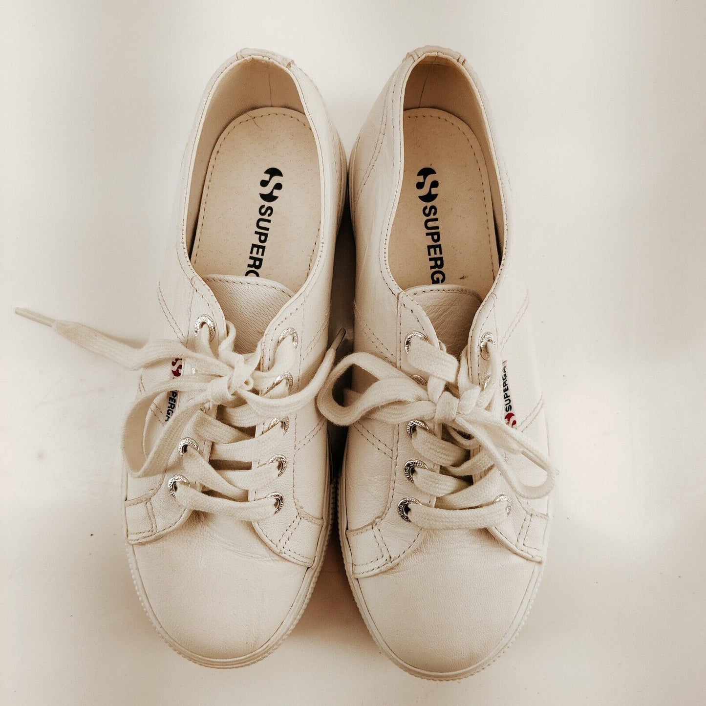 Superga 2790 White Leather Platform Sneakers Women's Size 4.5