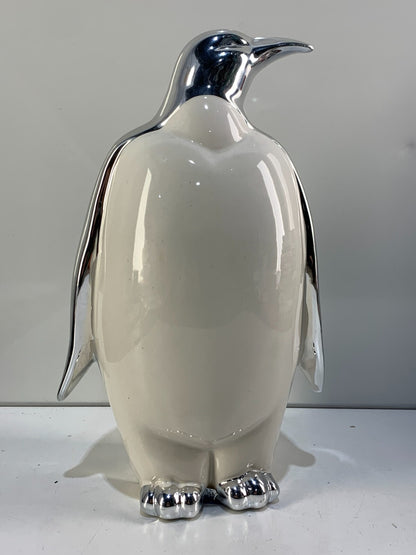Ceramic Penguin Statue for Room Shelf Desk Office Decor (Silver)