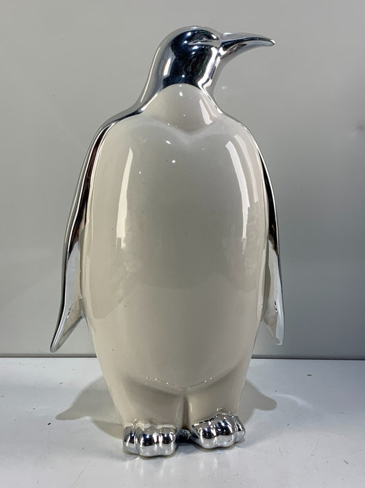Ceramic Penguin Statue for Room Shelf Desk Office Decor (Silver)