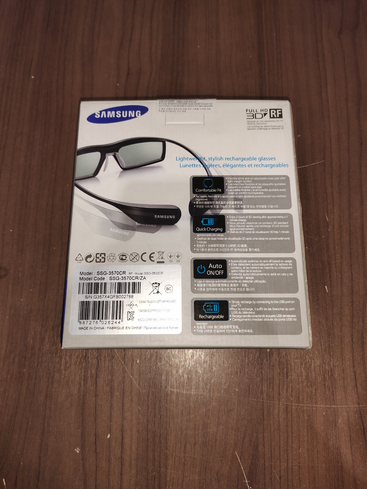 Samsung SSG-3570CR Rechargeable 3D Active Glasses Full HD 3D RF for Smart TV - 3