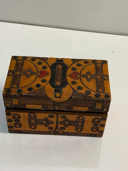 Vintage Wooden Folk Art Document Box - Pyrography
