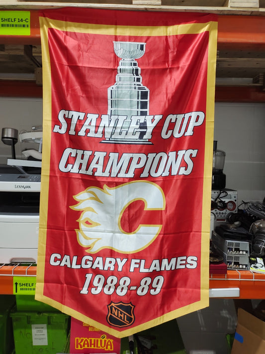 STANLEY CUP CHAMPIONS - CALGARY FLAMES 1988-89 NHL Cloth Banner