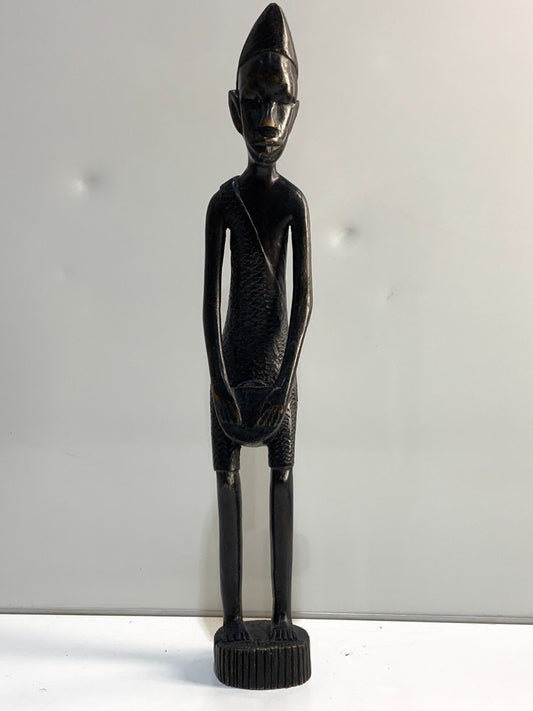 African Tribal Hand Carved Heavy Hard Wood Sculpture Playing a drum