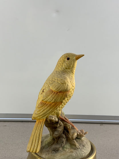 Vintage Yellow Ceramic Canary Bird On Branch Figurine Music Box