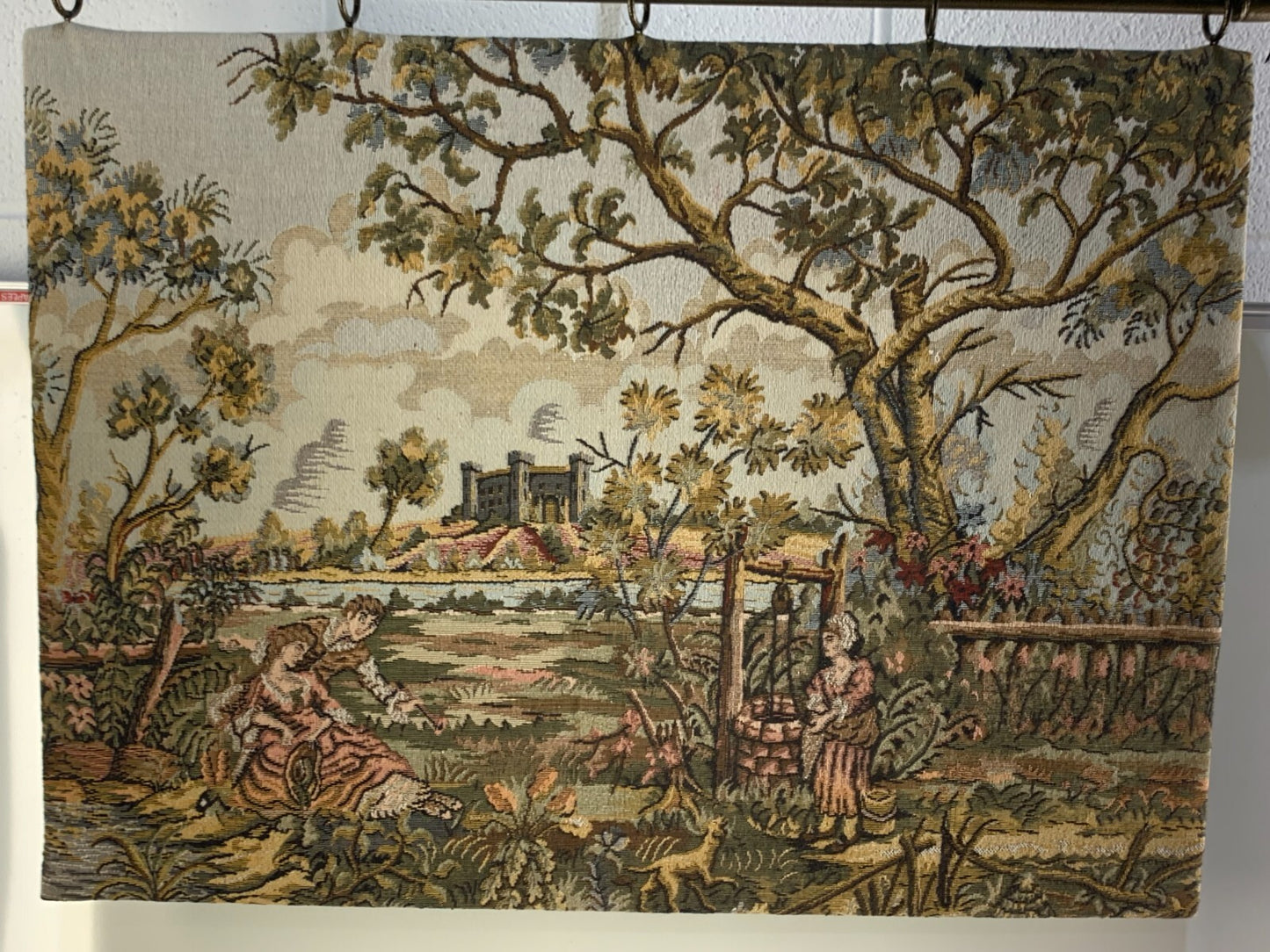 Vintage French Tapestry Wall Hanging - Verdure Landscape Scene