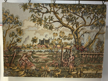 Vintage French Tapestry Wall Hanging - Verdure Landscape Scene
