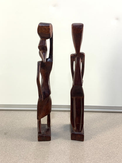 Vintage Pair African Hand-Carved Wooden Male & Female Figures