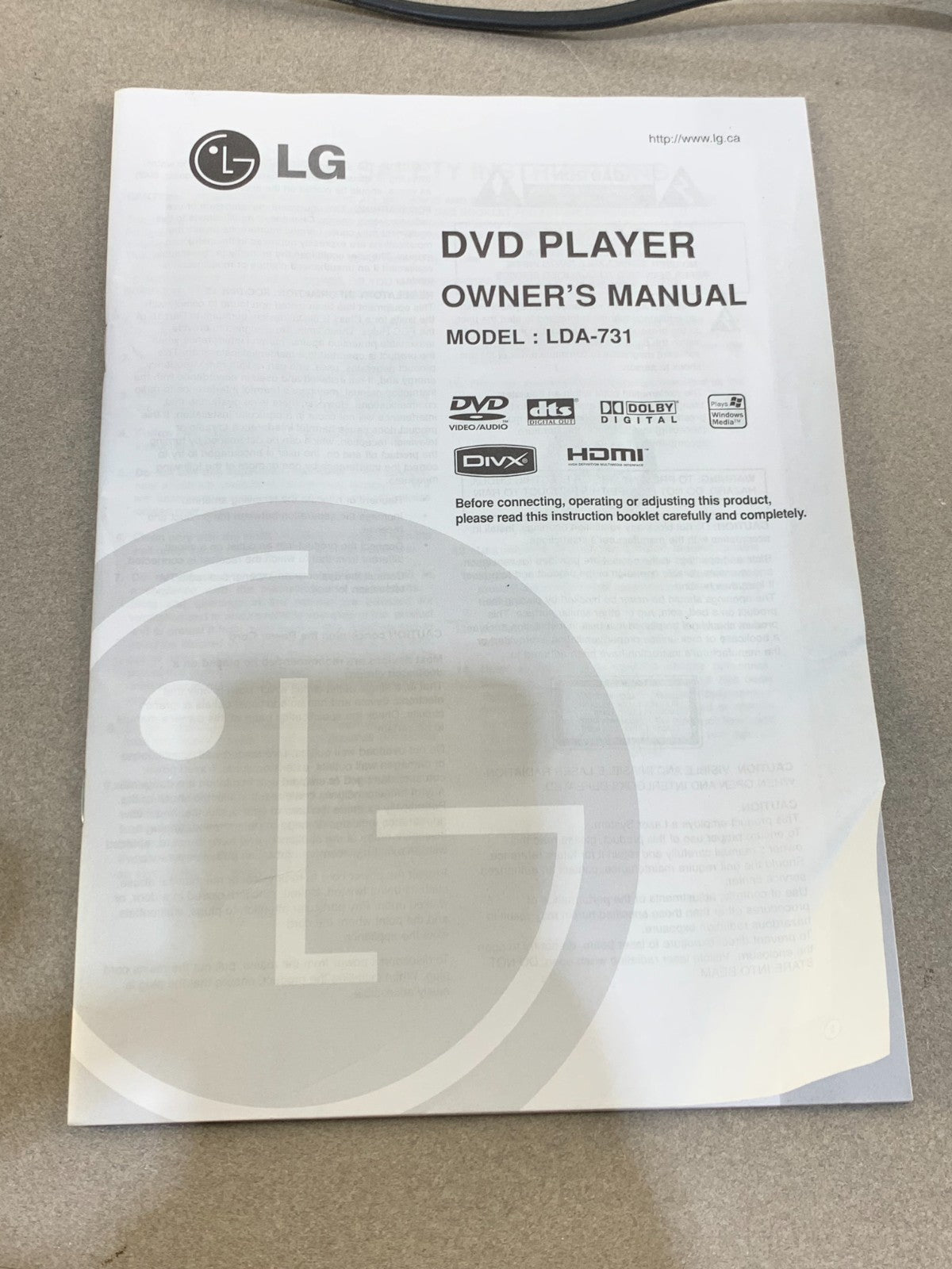 LG LDA-731 DVD Player with manual