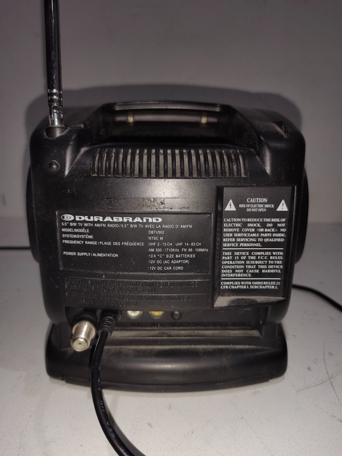 Durabrand 5" Black & White Portable Television with AM/FM Radio Model DBTV502