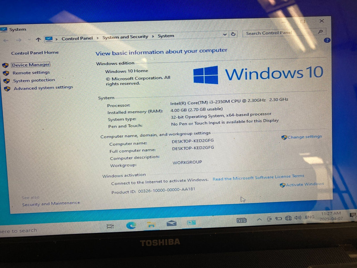 Toshiba Satellite C650-07J LAPTOP 15.6" i3 2nd Gen, 4 GB, 500 GB, For Parts