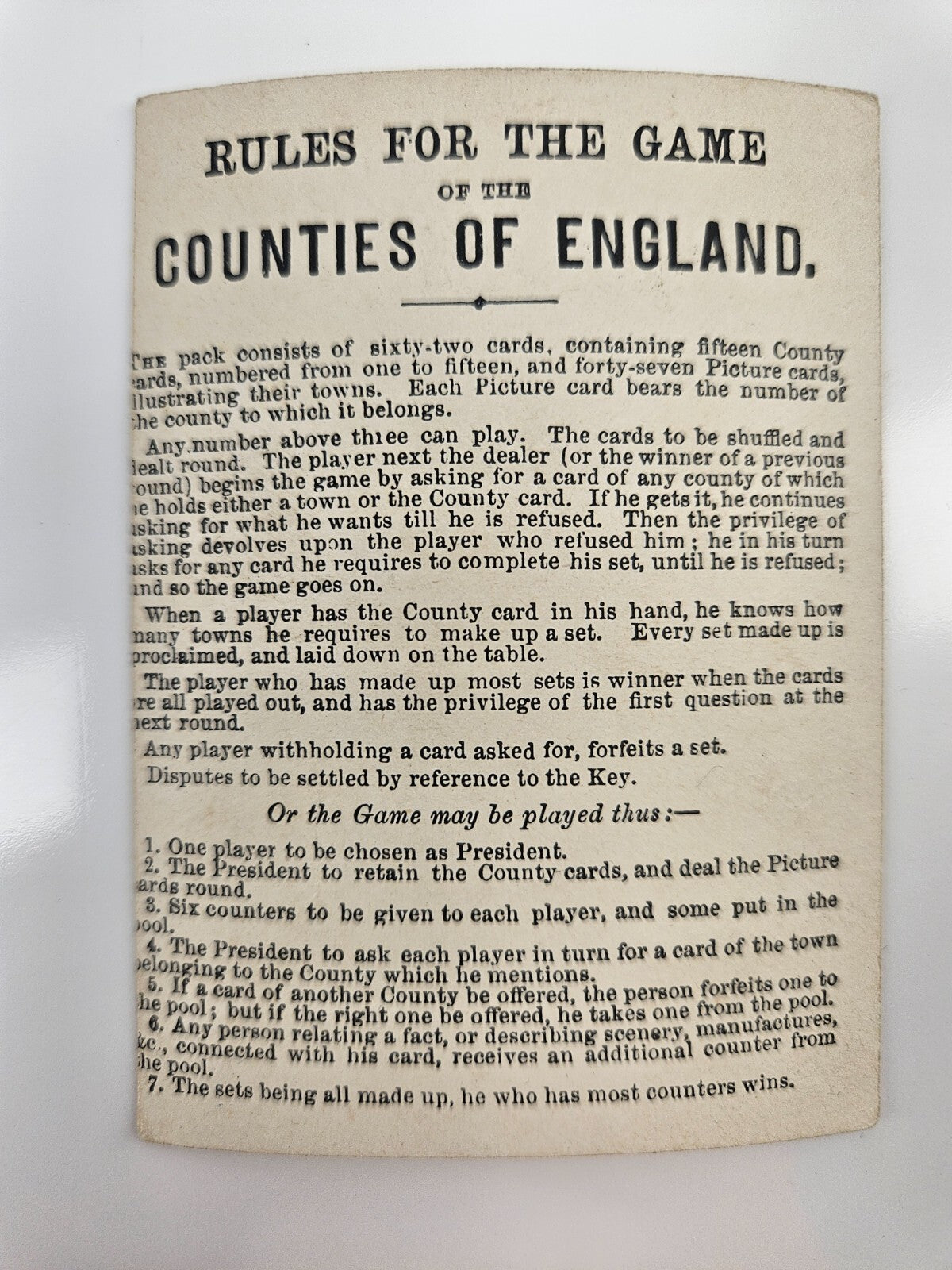 Vintage Counties Of England Card Game