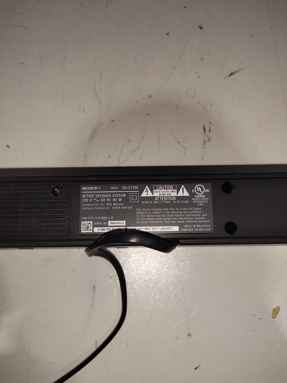 Sony Sound Bar Black SA-CT290 Bluetooth Optical HDMI USB