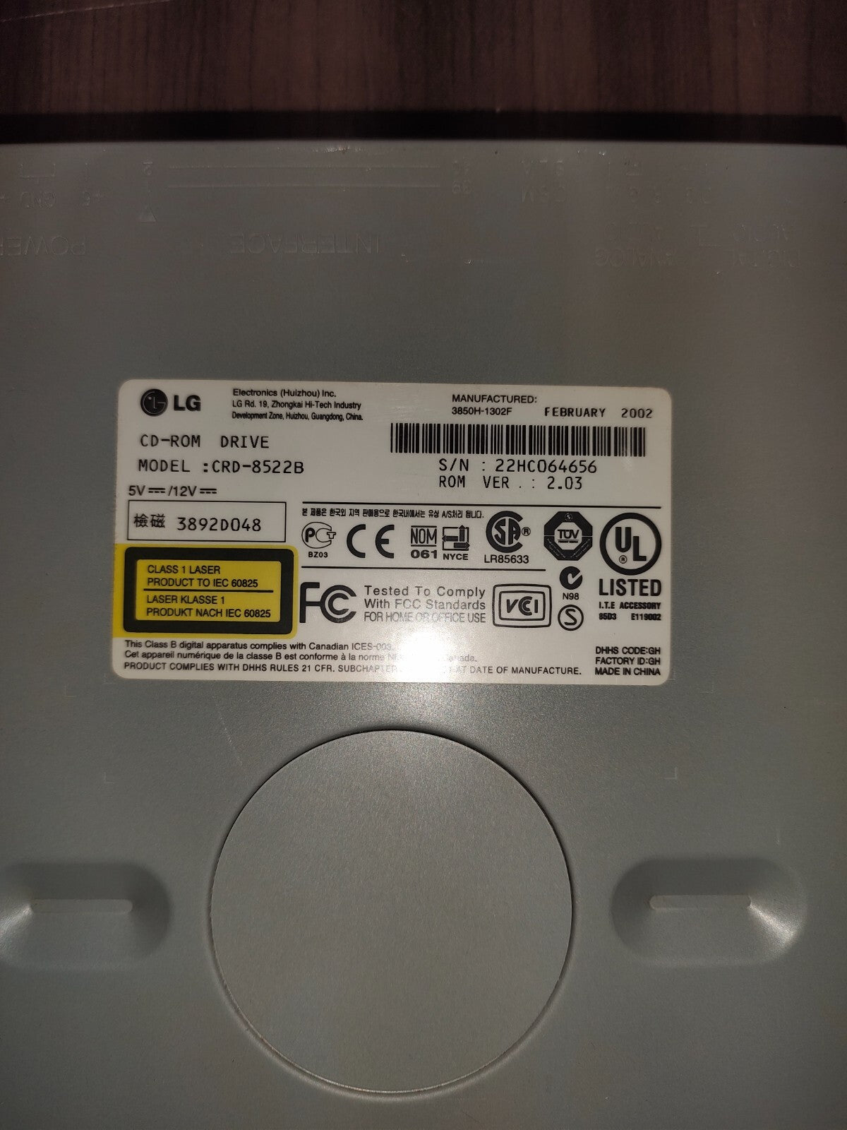 LG CRD-8522B CRD8522B CD ROM Drive 5VDC 0.9A 12VDC 1.5A