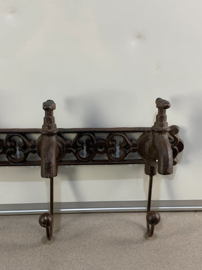 Vintage 3 Knobs Water Spigot Wall Hook Coat Hanger Cast Iron