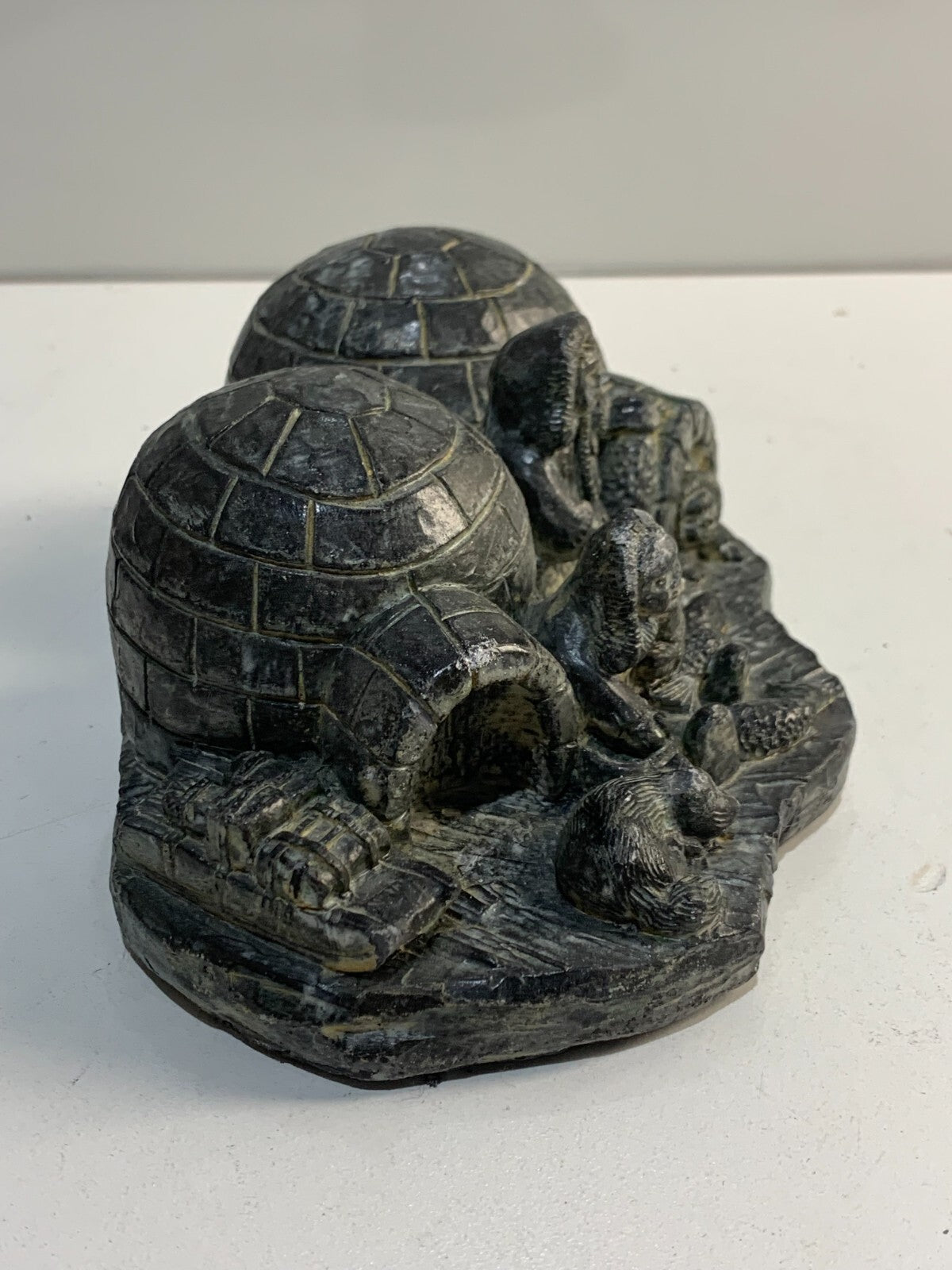 Wolf Original Handmade Sculpture of (Eskimo) Inuit Igloo Family Home. Signed.
