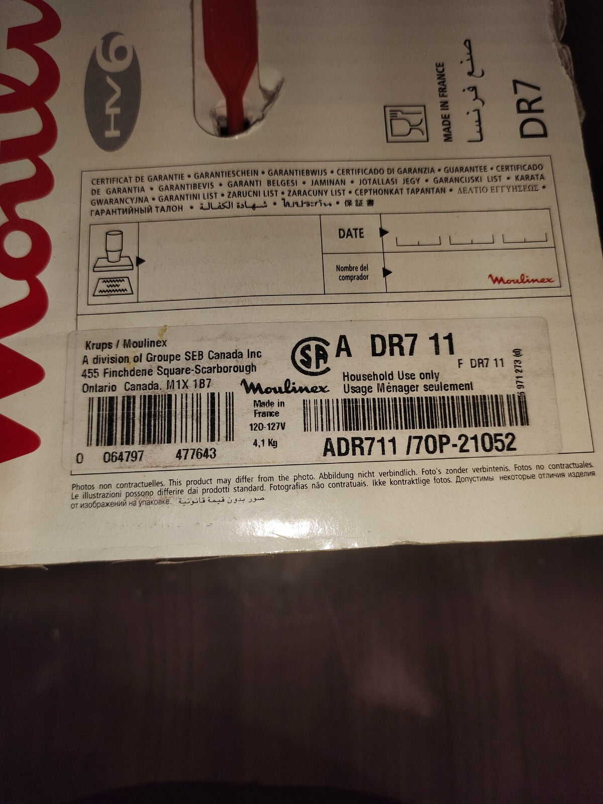 Moulinex Meat Grinder DR7 - 120V 50-60Hz 440W