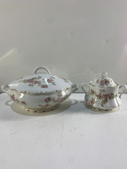 Vintage O&EG Royal Austria Round Serving Dish & Covered Sugar Bowl