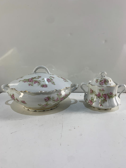 Vintage O&EG Royal Austria Round Serving Dish & Covered Sugar Bowl