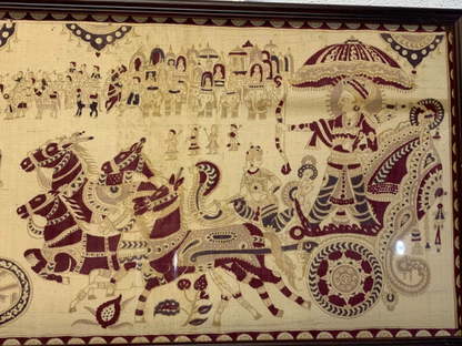 Vintage Farmed fabric tapestry showing the Epic Battle of Mahabharata