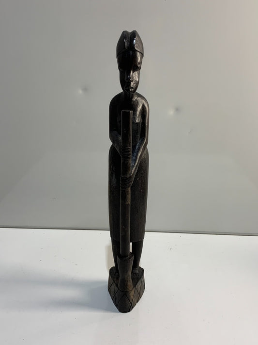 Vintage Woman with mortar and pestle Wood Sculpture