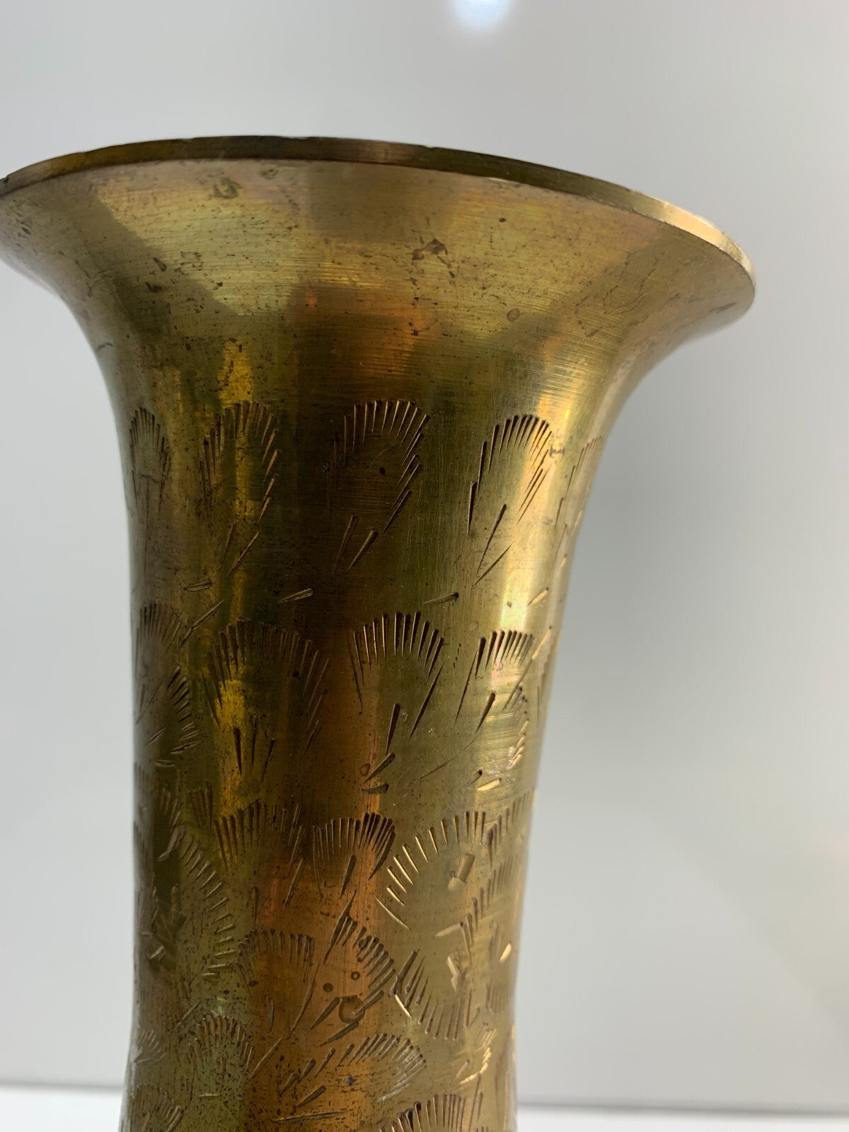Vintage Solid Brass Etched Floral Design Vase
