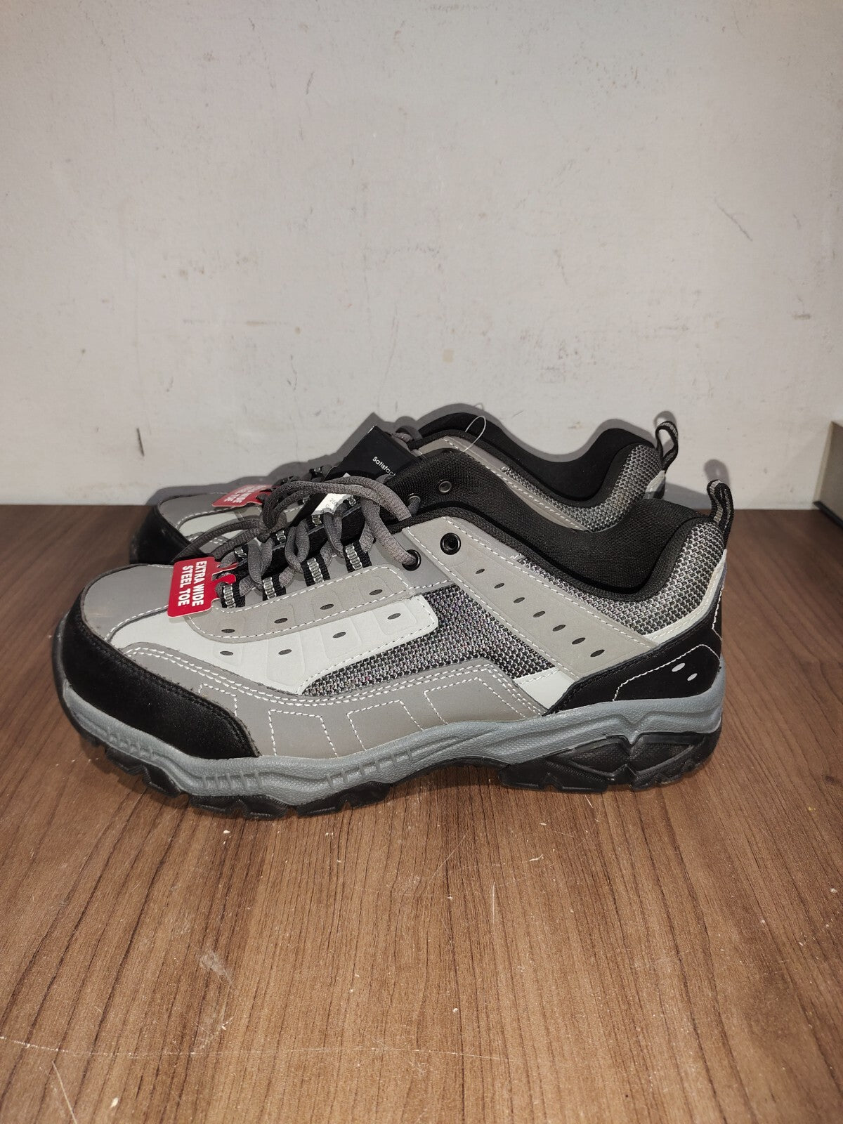 BrahmaSeth Gray Black Steel Toe Laced Up Shoes for Men's Work Shoes - Size US-11