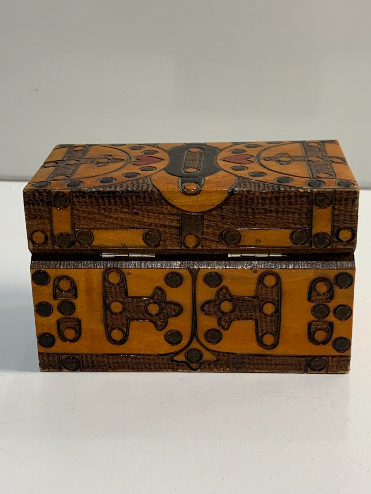 Vintage Wooden Folk Art Document Box - Pyrography