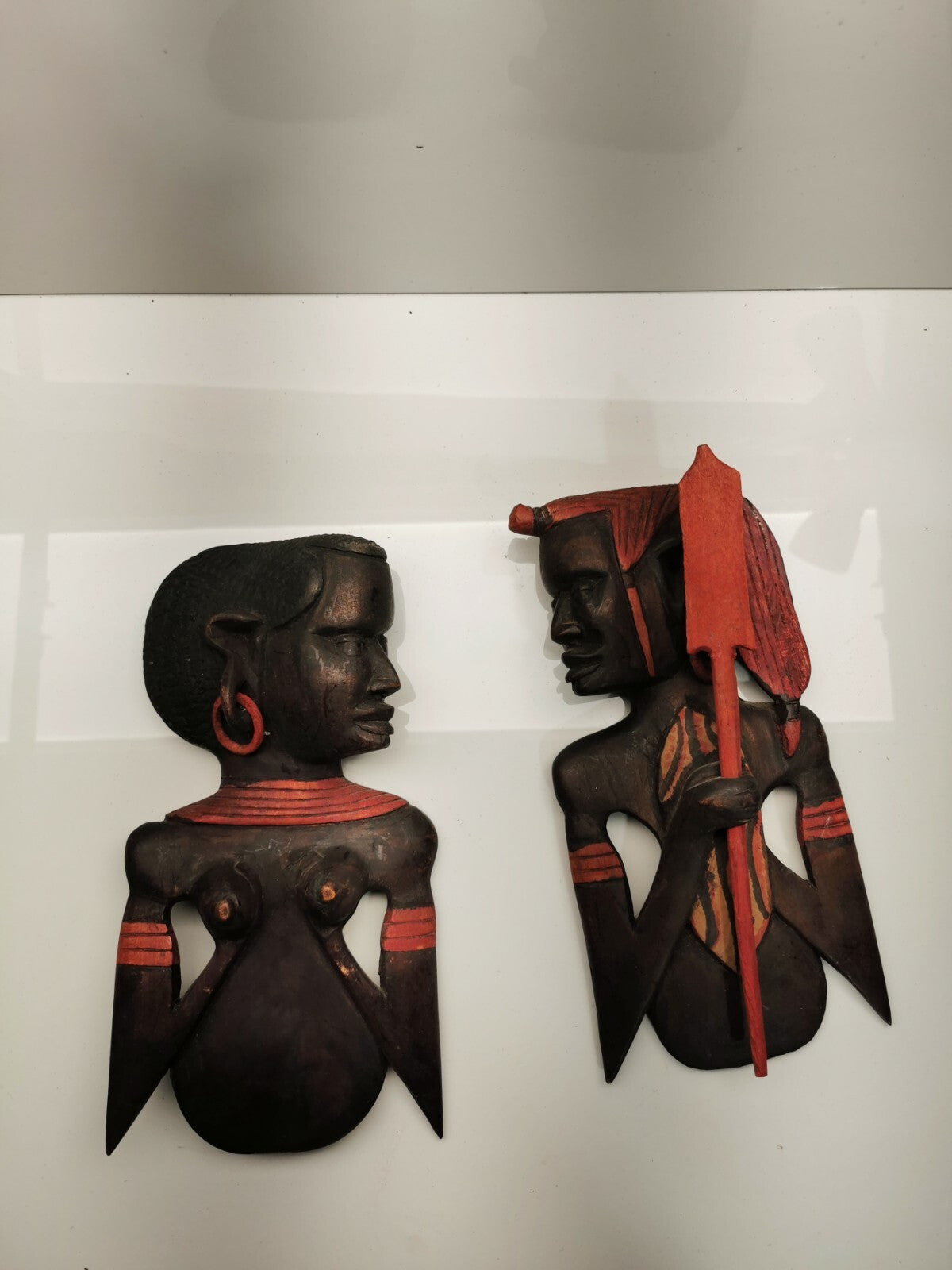 Carved Wooden African Man and woman Profile Wall Art decor collectible face art