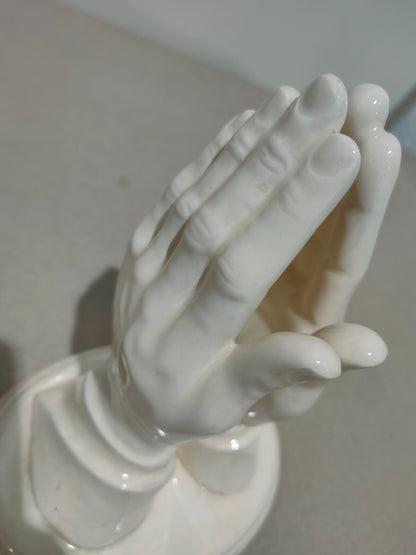 Vintage Christian Praying Hands Figurine Statue Holland Mold Ceramic Glaze White